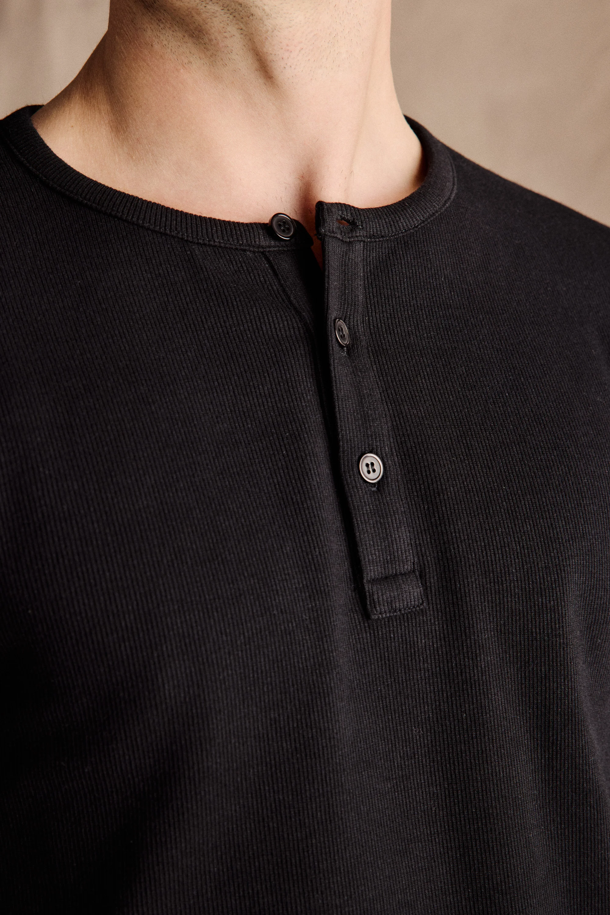 Ribbed Henley Shirt | Black - Image 5