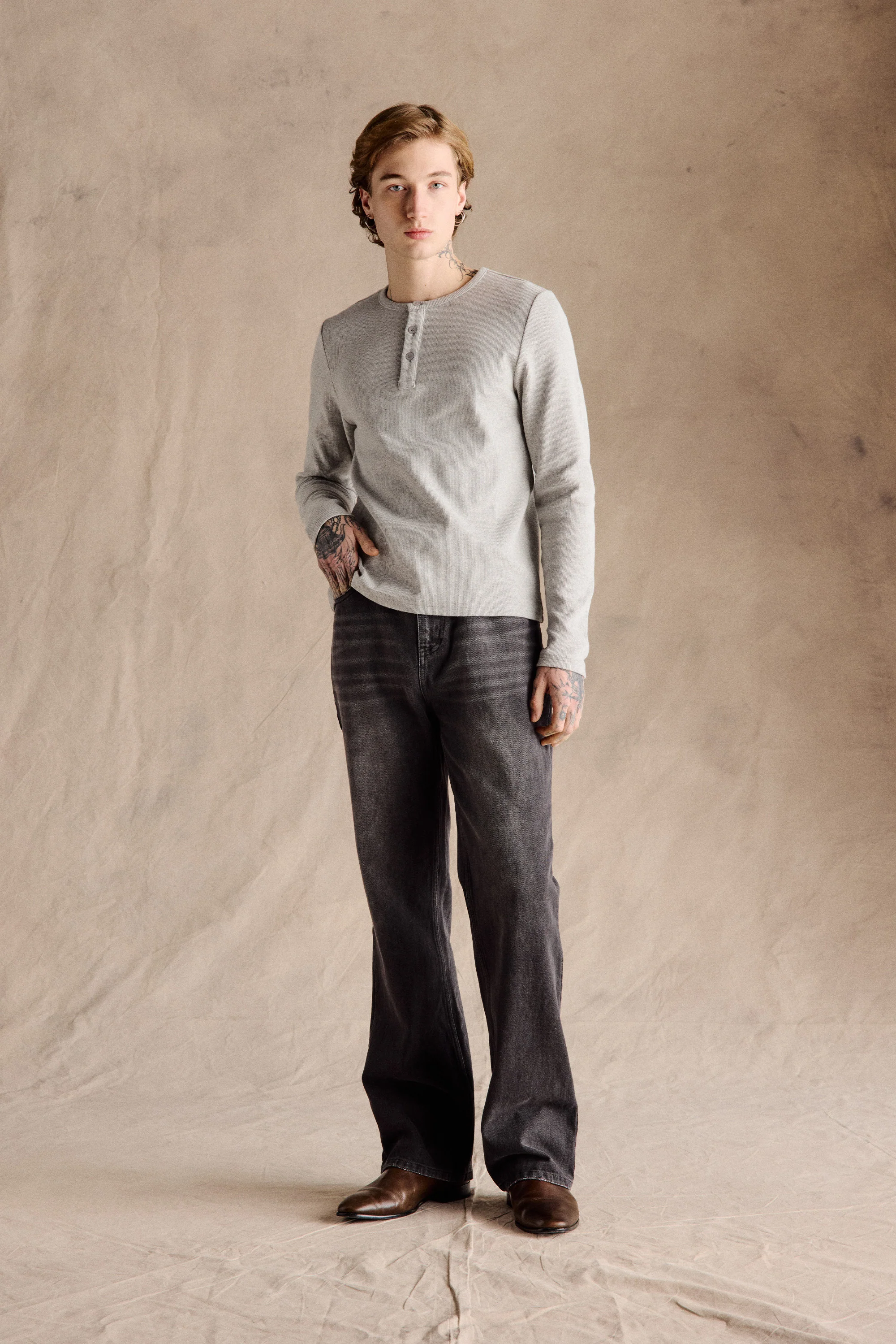 Ribbed Henley Shirt | Grey - Image 4