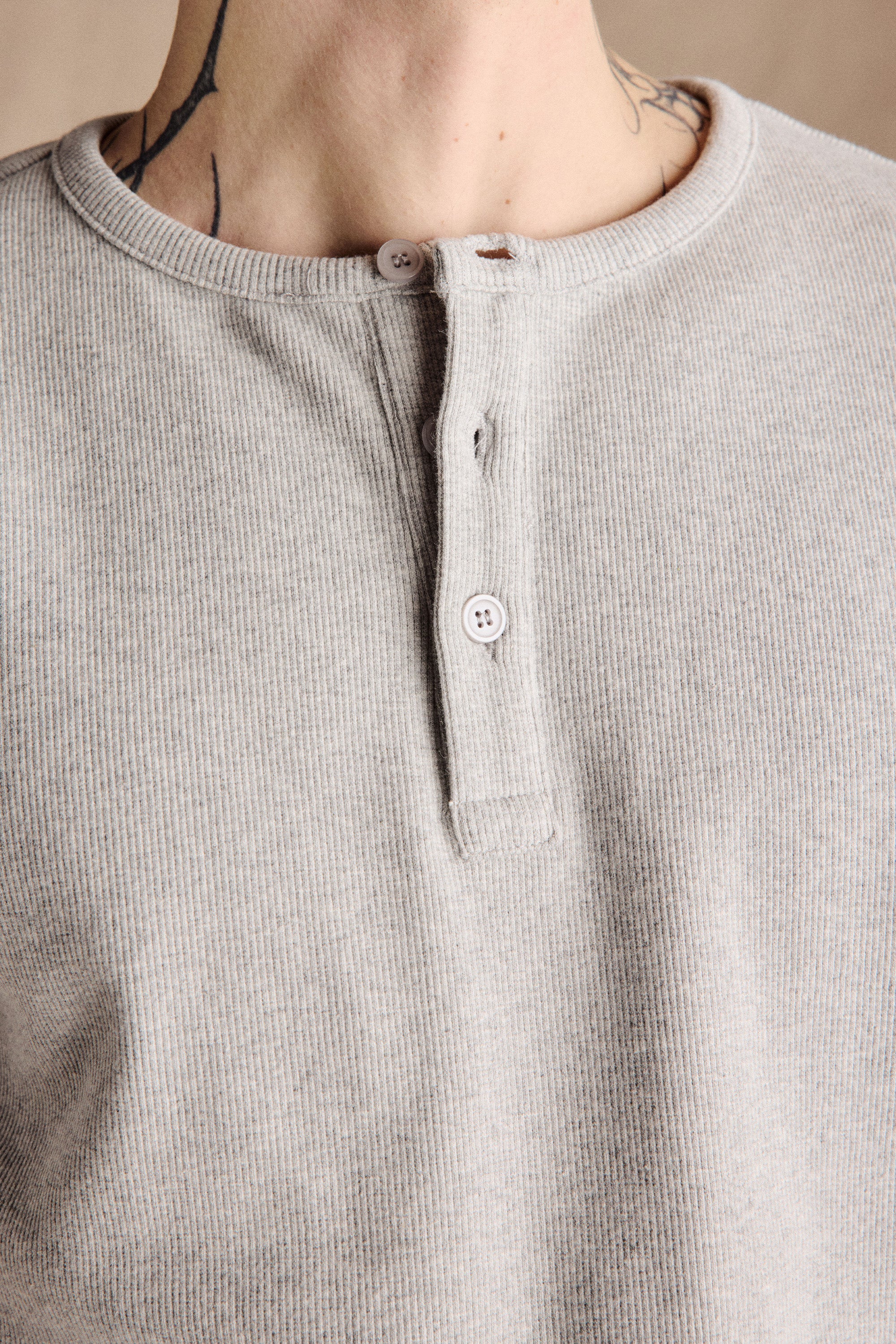 Ribbed Henley Shirt | Grey - Image 5