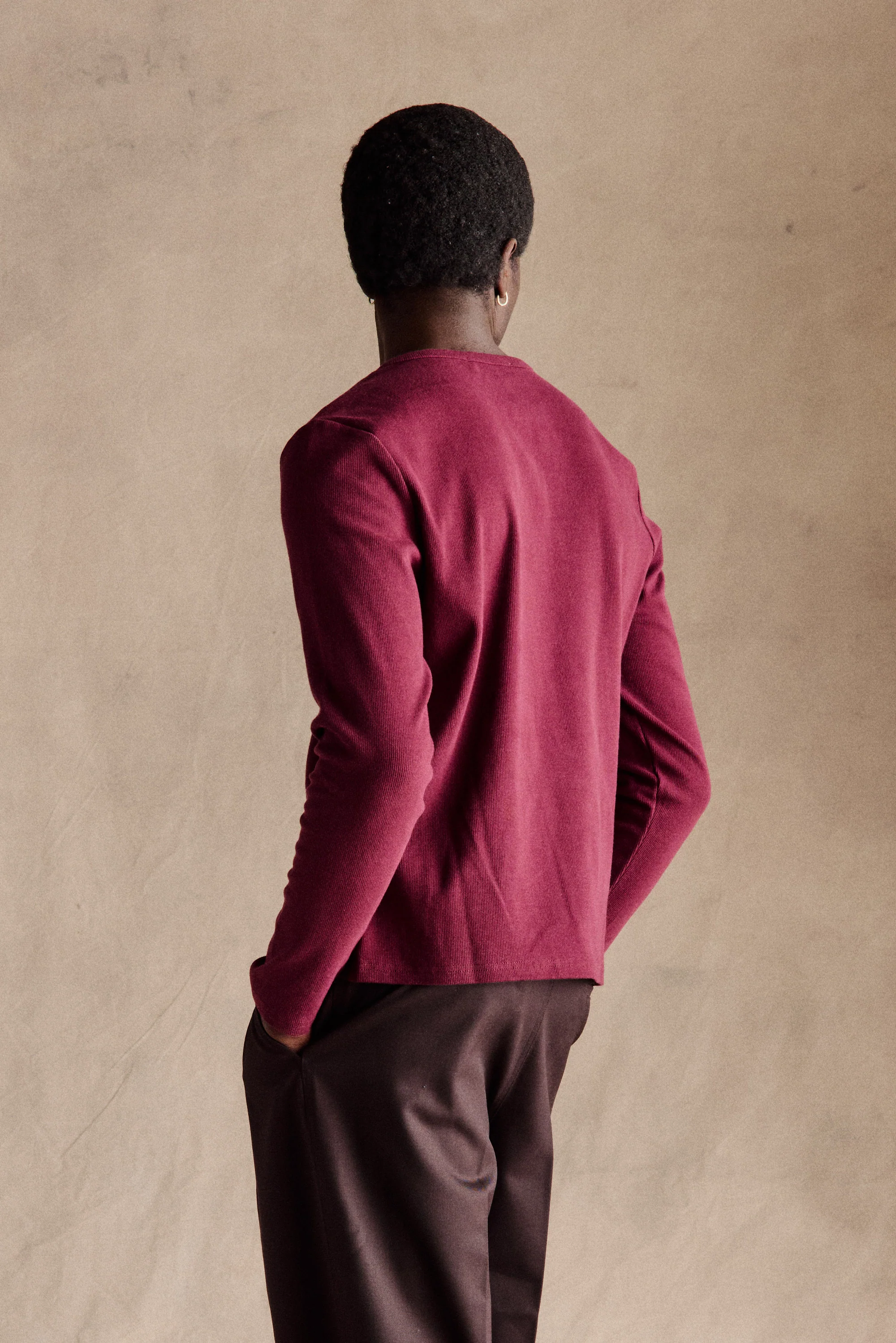 Ribbed Henley Shirt | Burgundy - Image 3