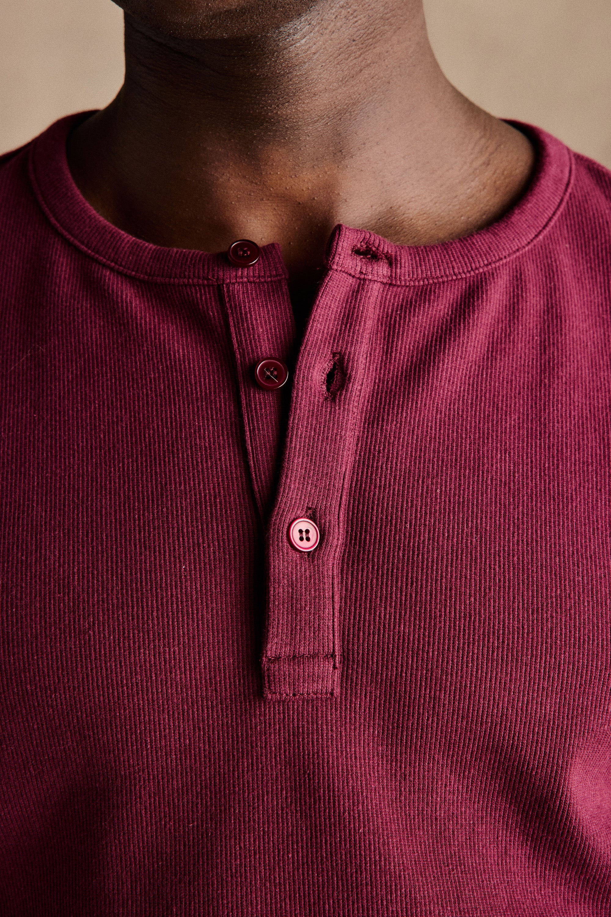 Ribbed Henley Shirt | Burgundy - Image 5