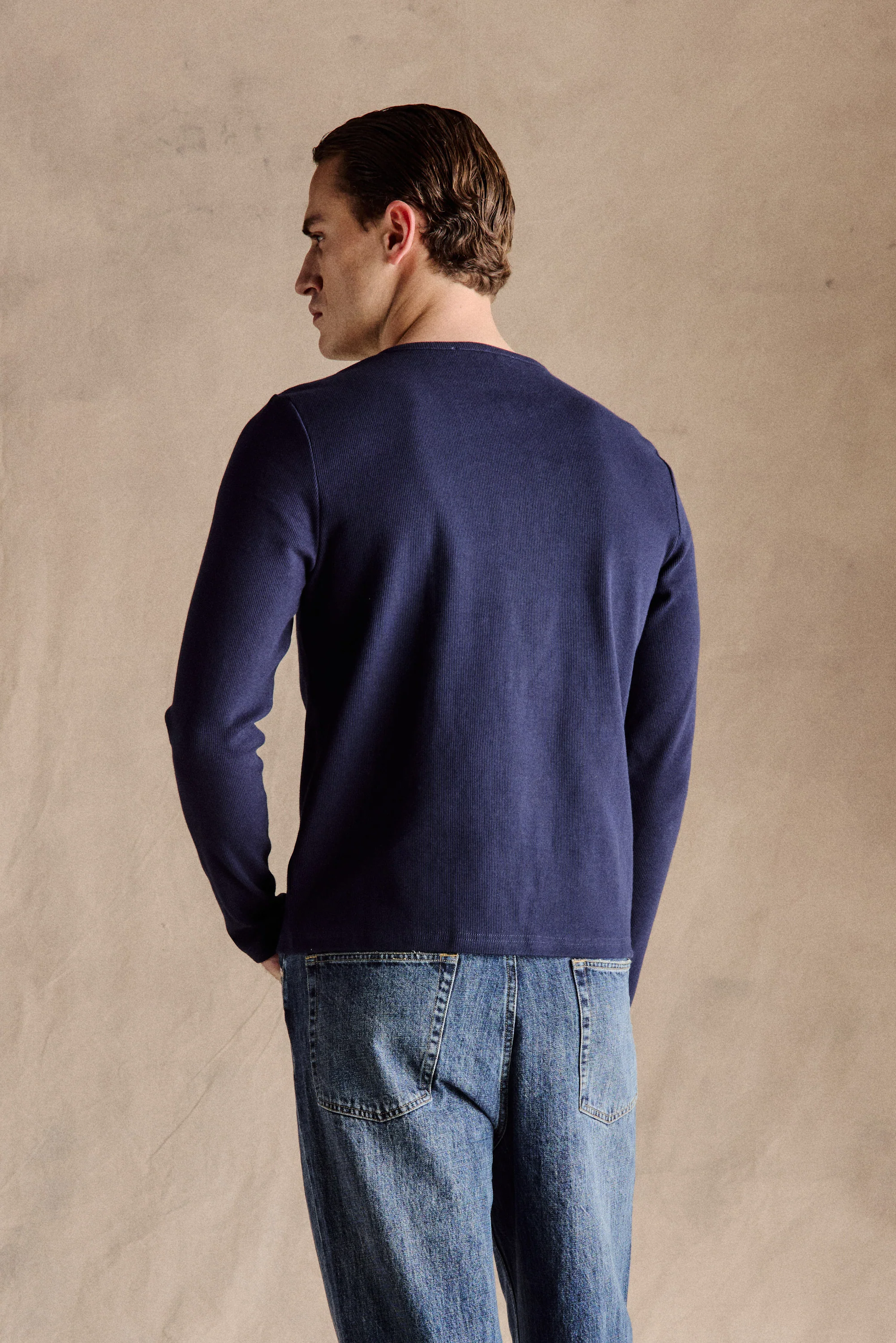 Ribbed Henley Shirt | Navy - Image 3