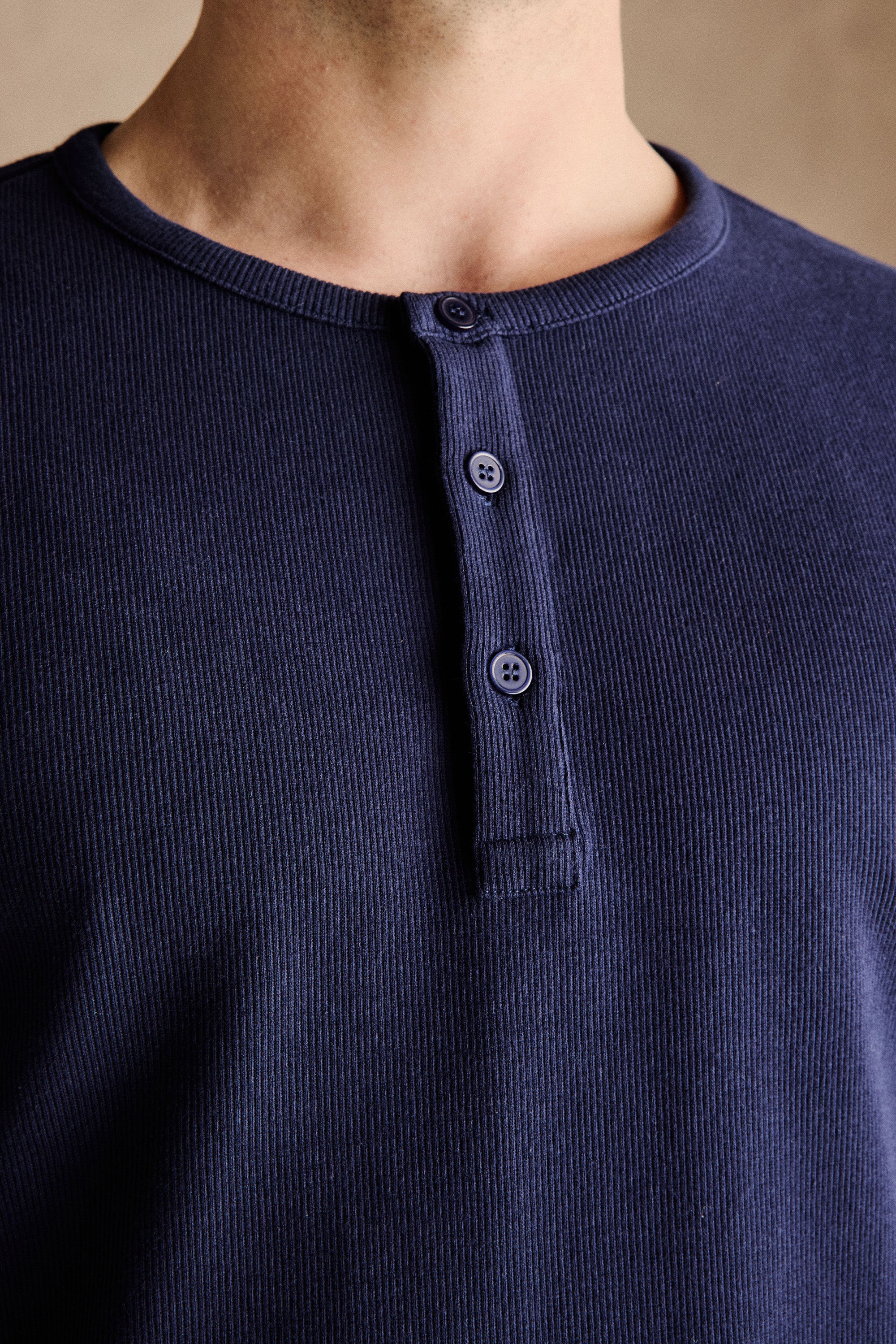 Ribbed Henley Shirt | Navy - Image 4