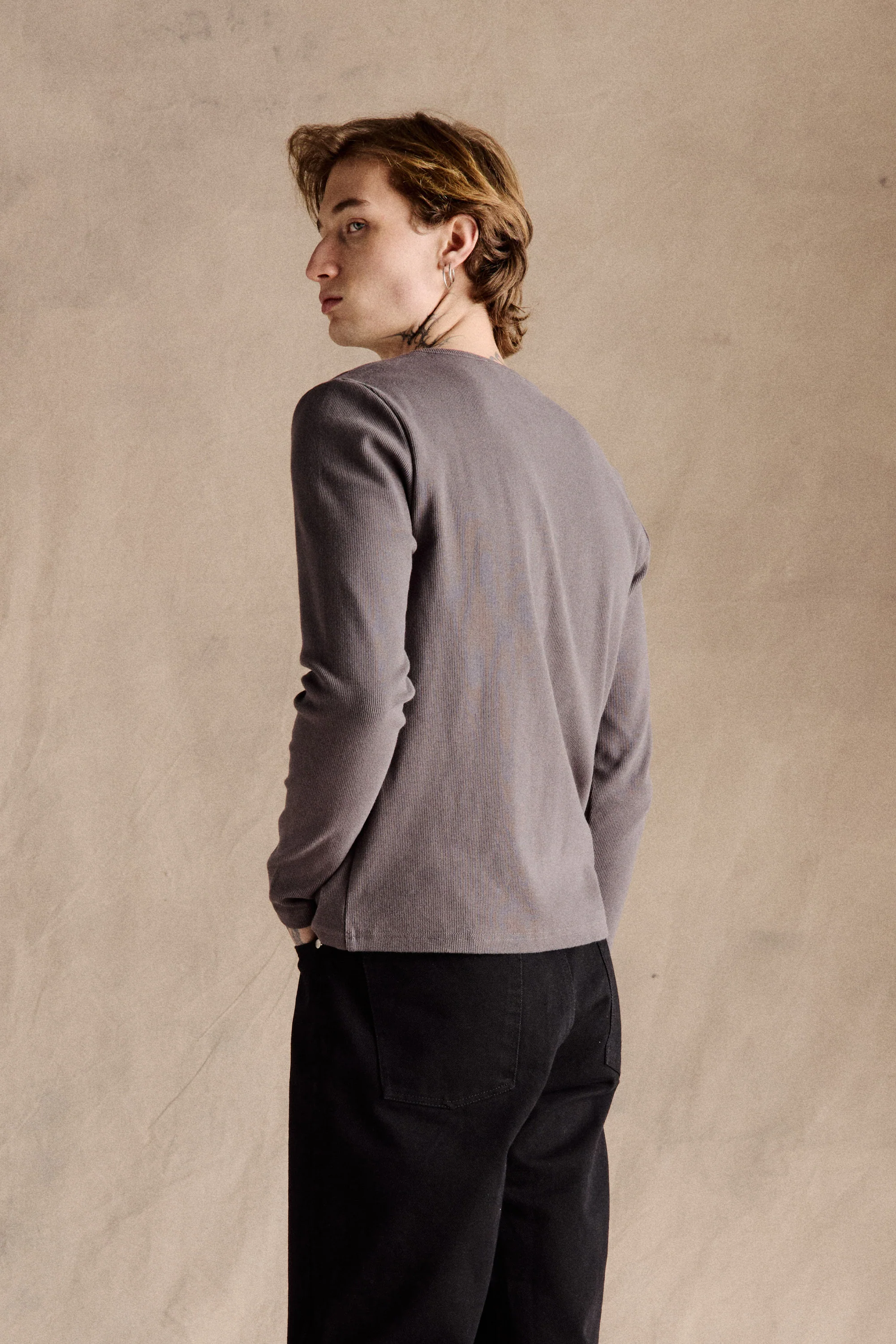 Ribbed Henley Shirt | Smoke - Image 3
