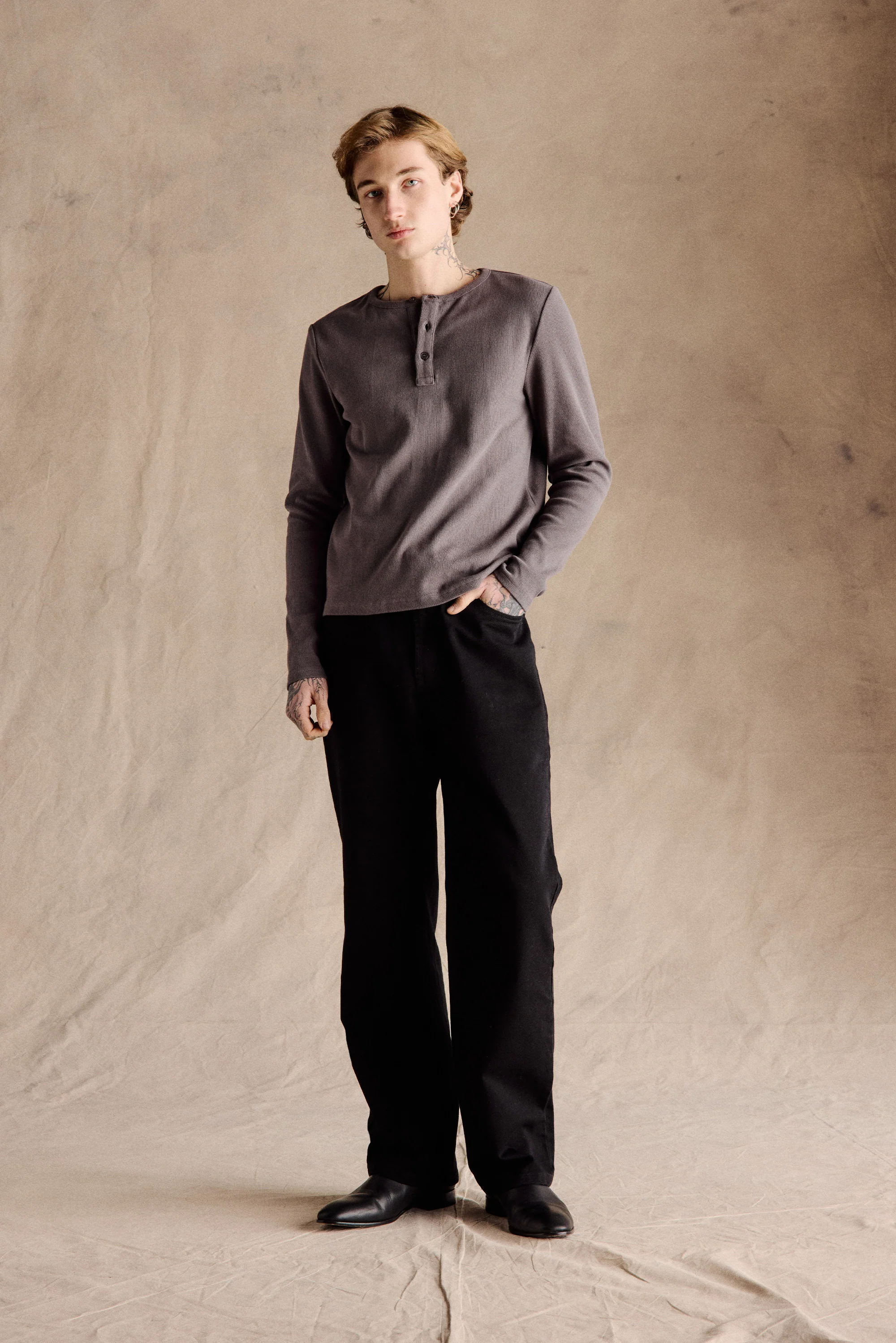 Ribbed Henley Shirt | Smoke - Image 4