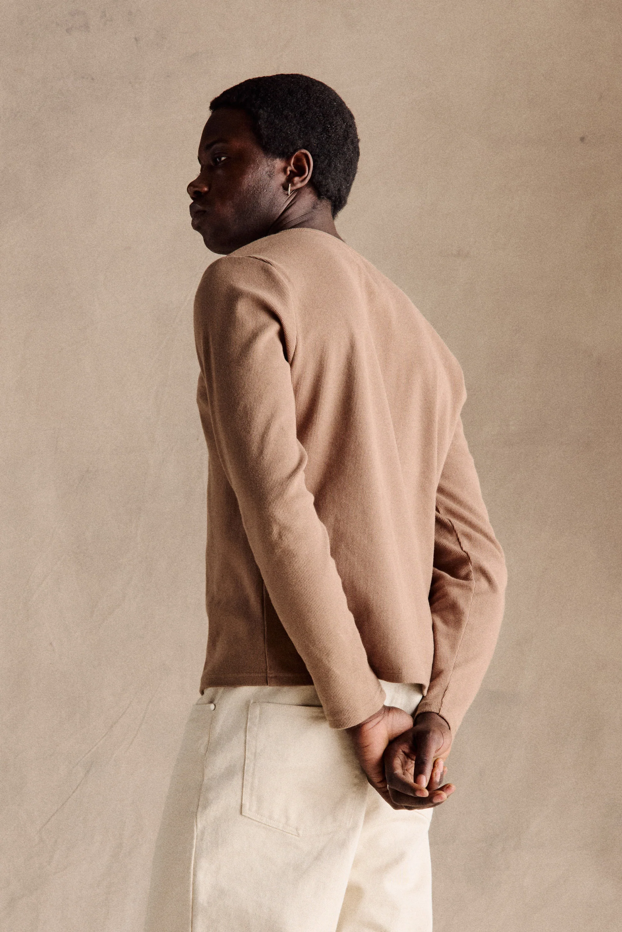 Ribbed Henley Shirt | Light Brown - Image 3